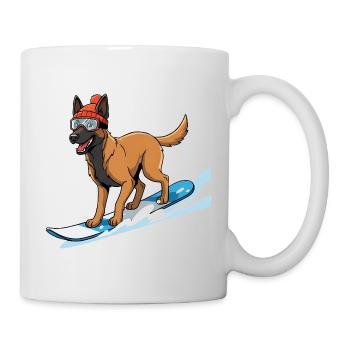 Snowboard Hund mit Muetze und Skibrille - Tasse - Weiß - Rechts