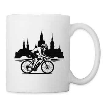 Rennradfahrer vor Stadtsilhouette Dresden - Tasse - Weiß - Rechts