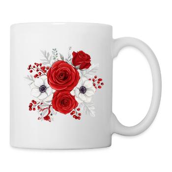 Bouquet rouge et blanc florale - Mug blanc - blanc - Droite