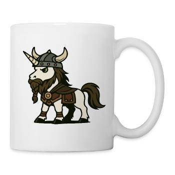 Wikinger-Einhorn-Wächter mit gehörntem Helm und Zopf - Tasse - Weiß - Rechts