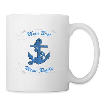 Anker Spruch: Mein Boot Meine Regeln, Fun Geschenk - Tasse - Weiß - Rechts