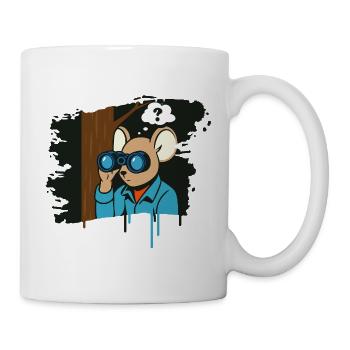Curious mouse with binoculars in comic style - Mug - white - Right