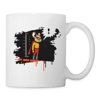 Superheld Maus im Regen auf Dach im Grunge Stil - Tasse - Weiß - Rechts
