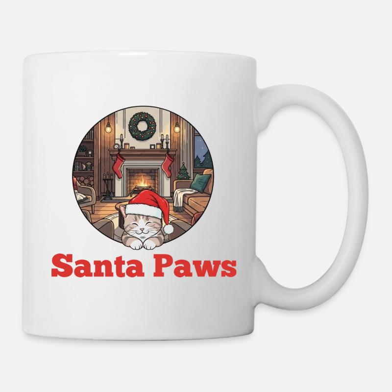 Weihnachtskatze – Santa Paws - Tasse - Weiß