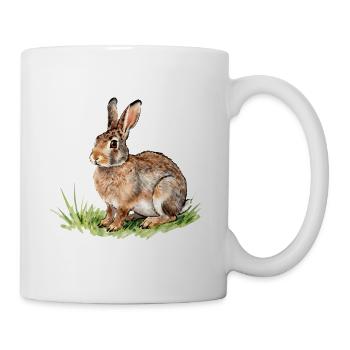 Lièvre Aquarelle dans l'herbe - Mug blanc - blanc - Droite