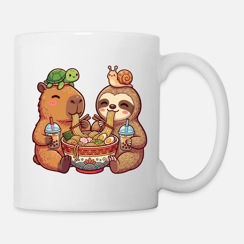 Amis nouilles ramen Capybara et paresseux - Mug blanc - blanc