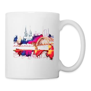 Köln Skyline Kölner Dom Deutschland Stadt Bunt - Tasse - Weiß - Rechts