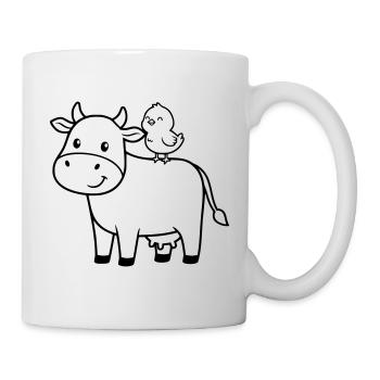 Cute Cow with Bird Friendship - Mug - white - Right