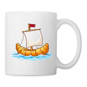 Dessin animé drôle de croissant sur le bateau sur la mer - Mug blanc - blanc - Droite