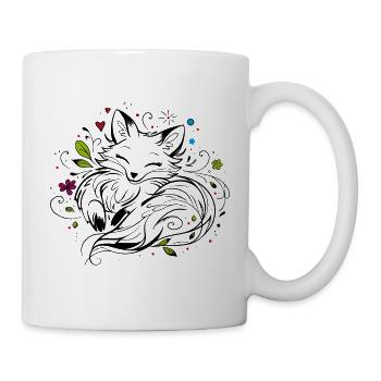 Niedlicher Fuchs im floralen Rahmen - Tasse - Weiß - Rechts