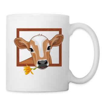 Mignon veau qui regarde dans un cadre en bois - Mug blanc - blanc - Droite