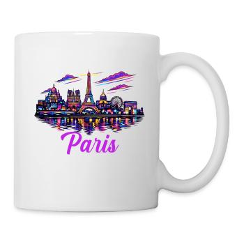 Paris Neon Skyline Stadt Frankreich - Tasse - Weiß - Rechts