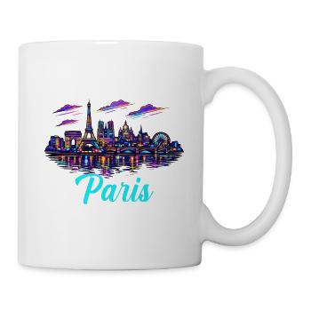 Paris Neon Skyline Stadt Frankreich - Tasse - Weiß - Rechts