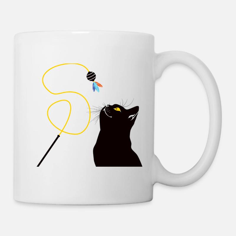 Chat avec canne à pêche jouet - Mug blanc - blanc
