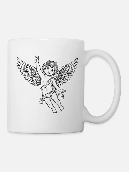 Fröhlicher Friedens-Engel mit Peace-Zeichen - Tasse - Weiß