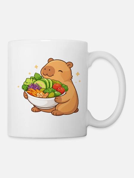 Pummeliges Capybara mit Salatschüssel - Kop/krus - hvid