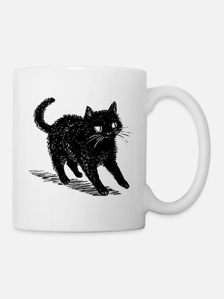 Quirky Black Cat Doodle – Cute & Spooky Vibes - Mug - white