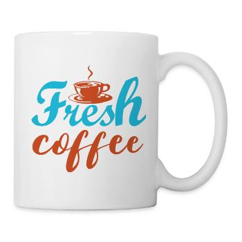 Fresh coffee - colorful inscriptions - Mug - white - Right