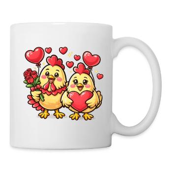 Dessin animé de la Saint-Valentin d’un couple amoureux de poules - Mug blanc - blanc - Droite