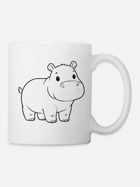 Süßes Baby Nilpferd Comic Outline - Tasse - Weiß