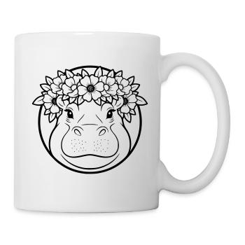 Vecteur de contour de la couronne florale Bohème de l’hippopotame - Mug blanc - blanc - Droite