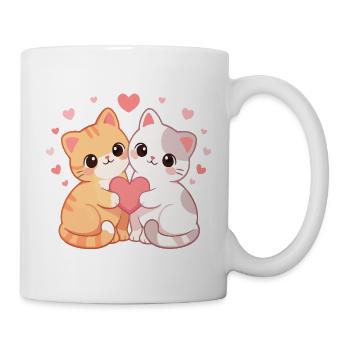 Zwillingskätzchen-Herzumarmung - Tasse - Weiß - Rechts