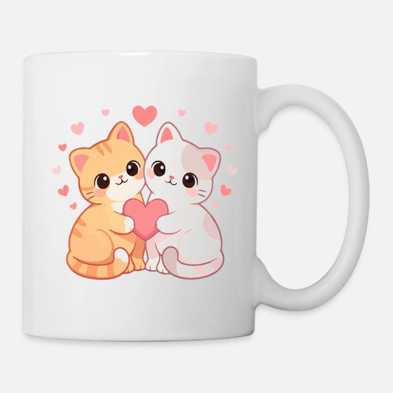 Zwillingskätzchen-Herzumarmung - Tasse - Weiß