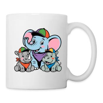 Cute Elephant, Rhino & Hippo Cartoon - Mug - white - Right