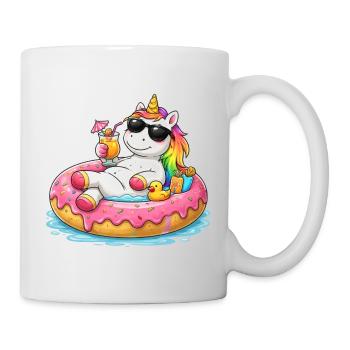 Entspanntes Einhorn in einer Boje – Sommerhumor und Attitüde - Tasse - Weiß - Rechts