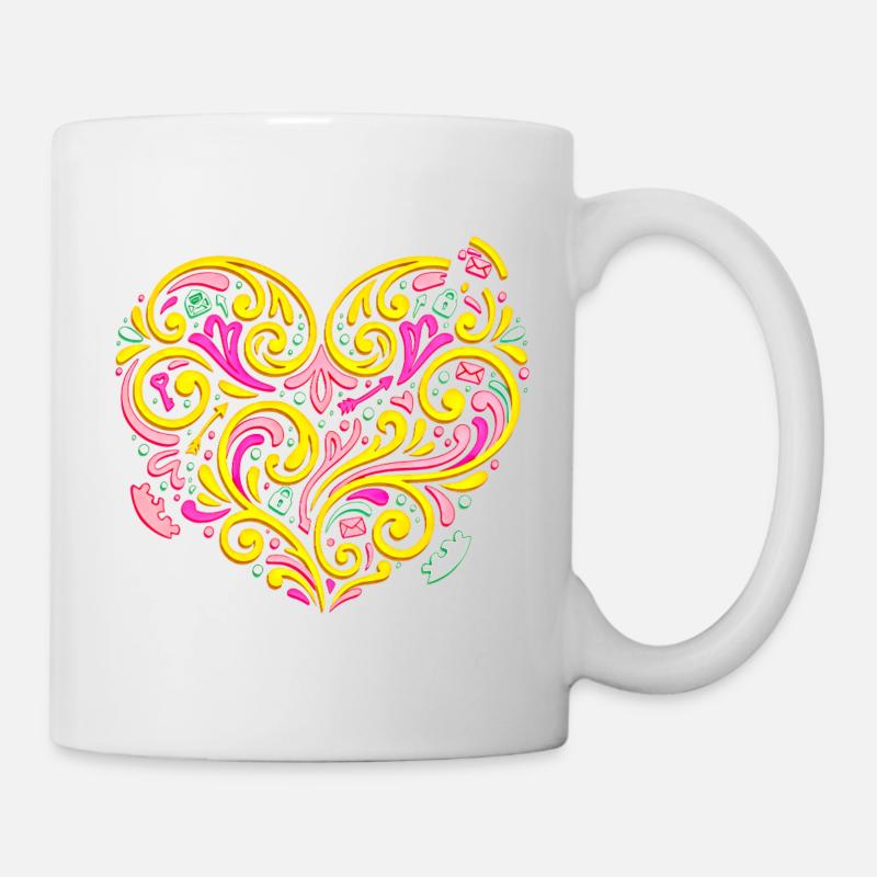 Verschnörkeltes Herz voller Liebe & Romantik - Tasse - Weiß