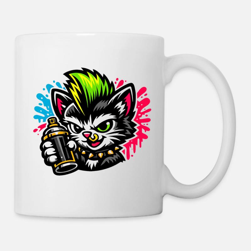 Graffiti Katze Sprühpunk - Tasse - Weiß