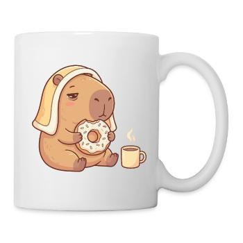 Capybara mit Donut und Kaffee gemütliches Motiv - Tasse - Weiß - Rechts