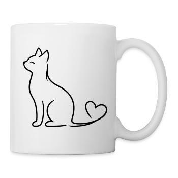 Elegant Cat with Heart Tail | Minimal Love Line Ar - Mug - white - Right
