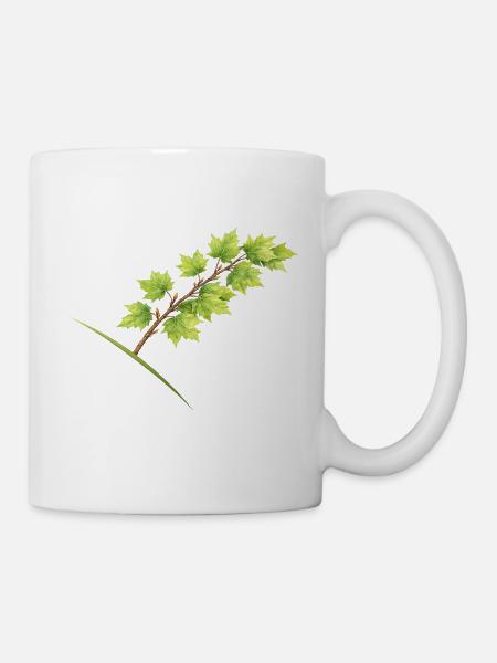 Blätterzweig Ahorn - Aquarell - Tasse - Weiß