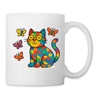 Chat patchwork et papillons - Mug blanc - blanc - Droite