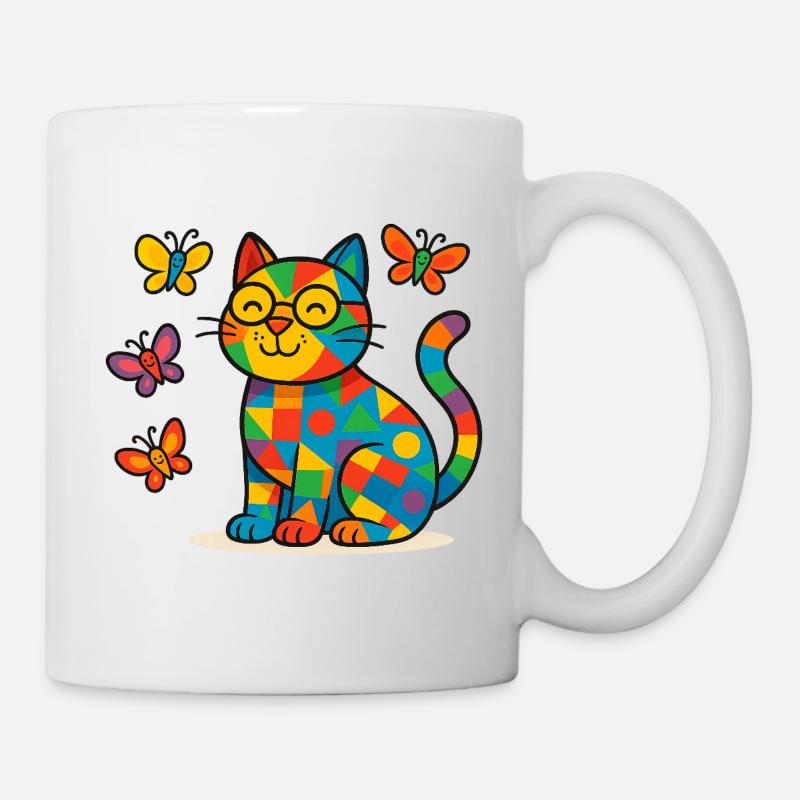 Chat patchwork et papillons - Mug blanc - blanc