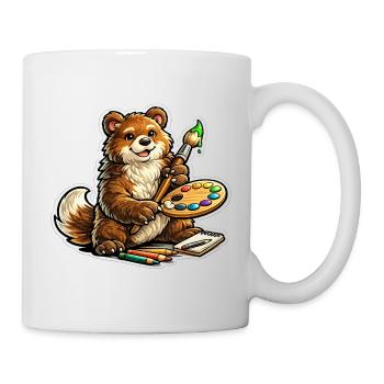 Bär mit Farbpalette Kunst - Tasse - Weiß - Rechts