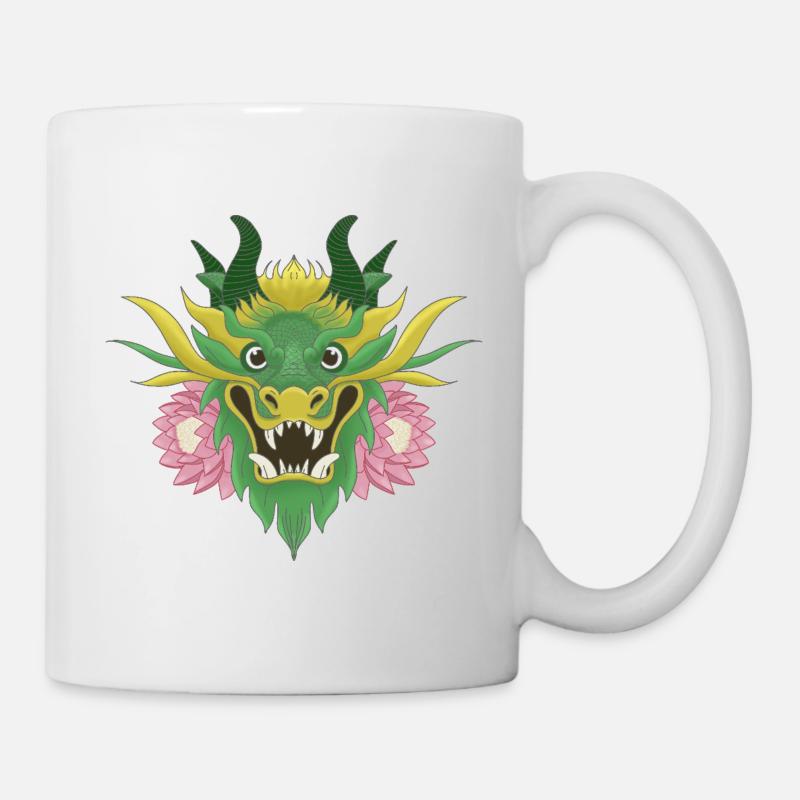 Emerald Green Lotus Dragon - Mug - white