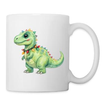 Bunter Dino mit Lichterkette - Tasse - Weiß - Rechts