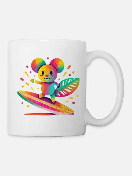 Bunter Bär surft auf Surfbrett - Tasse - Weiß
