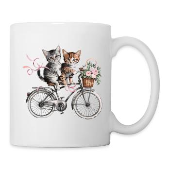 Cute kittens on the bike with flower basket - Mug - white - Right