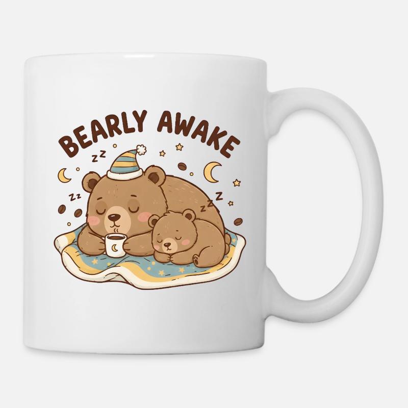 Design de tête endormie d’ours à café à peine réveillé - Mug blanc - blanc