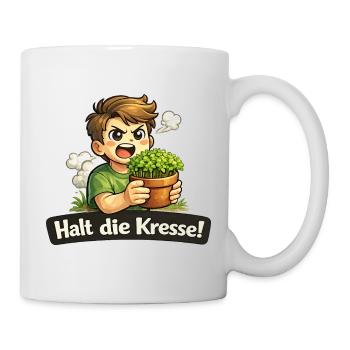Halt die Kresse lustiges Wortspiel Wortwitz Shirt - Tasse - Weiß - Rechts