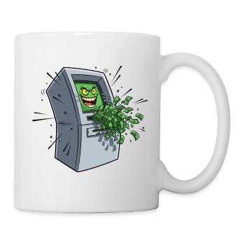Gieriger Geldautomat Cartoon - Tasse - Weiß - Rechts