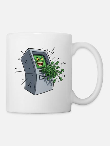Gieriger Geldautomat Cartoon - Tasse - Weiß