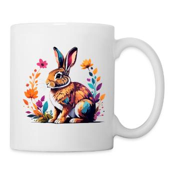 Colorful bunny with flower frame spring motif - Mug - white - Right