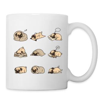 Schlafender Mops Neun Süße Pug Schlafposen - Tasse - Weiß - Rechts