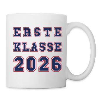 ERSTE KLASSE 2026 - Einschulung Schulkind rot blau - Tasse - Weiß - Rechts