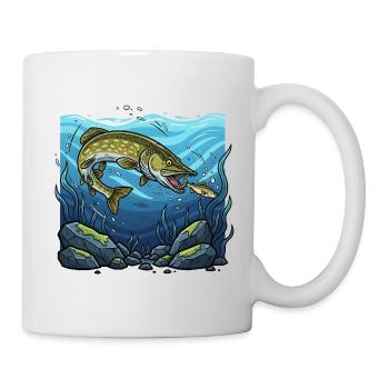 Hecht Angeln Fischen Raubfisch - Tasse - Weiß - Rechts