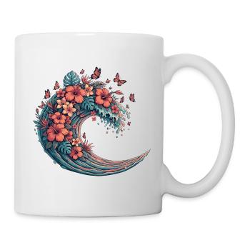 Moon wave with tropical flowers - Mug - white - Right